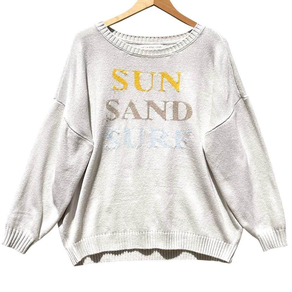 SALTWATER LUXE Women’s Cream Sun Sand Surf Novelty Pull Over Sweater - Picture 2 of 4